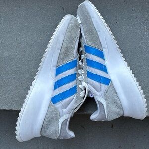 Size 4 Adidas Kids Grey and Blue Ortholite Athletic Shoes